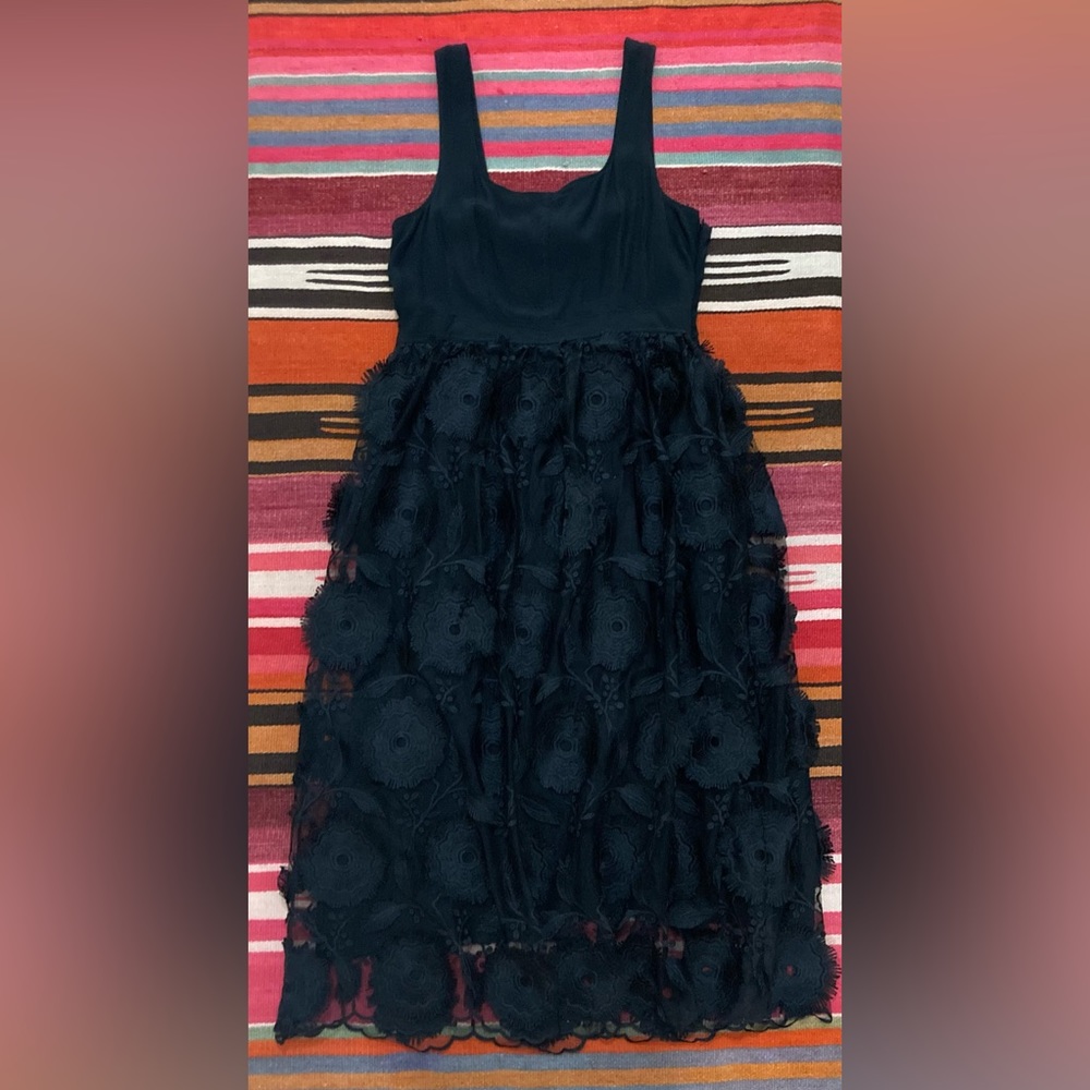 Anthropologie Black Lace Midi Dress Size 14